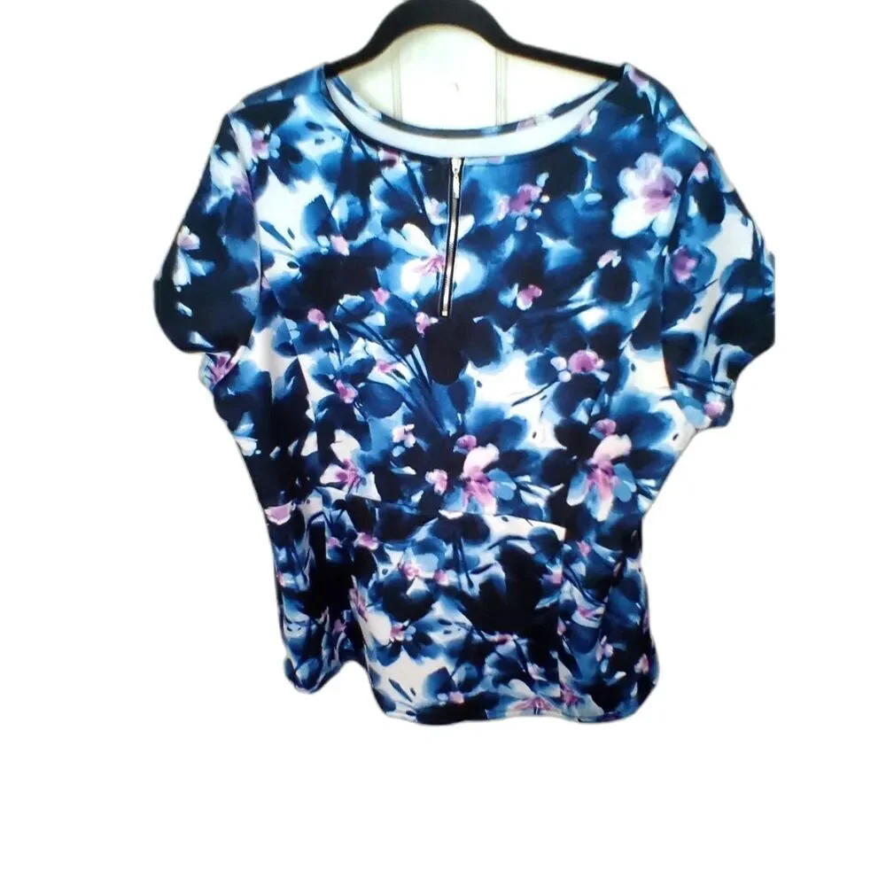 Liz Claiborne Woman 2X  2pc Matching Set Top And Skirt Pink Blue White Flowers